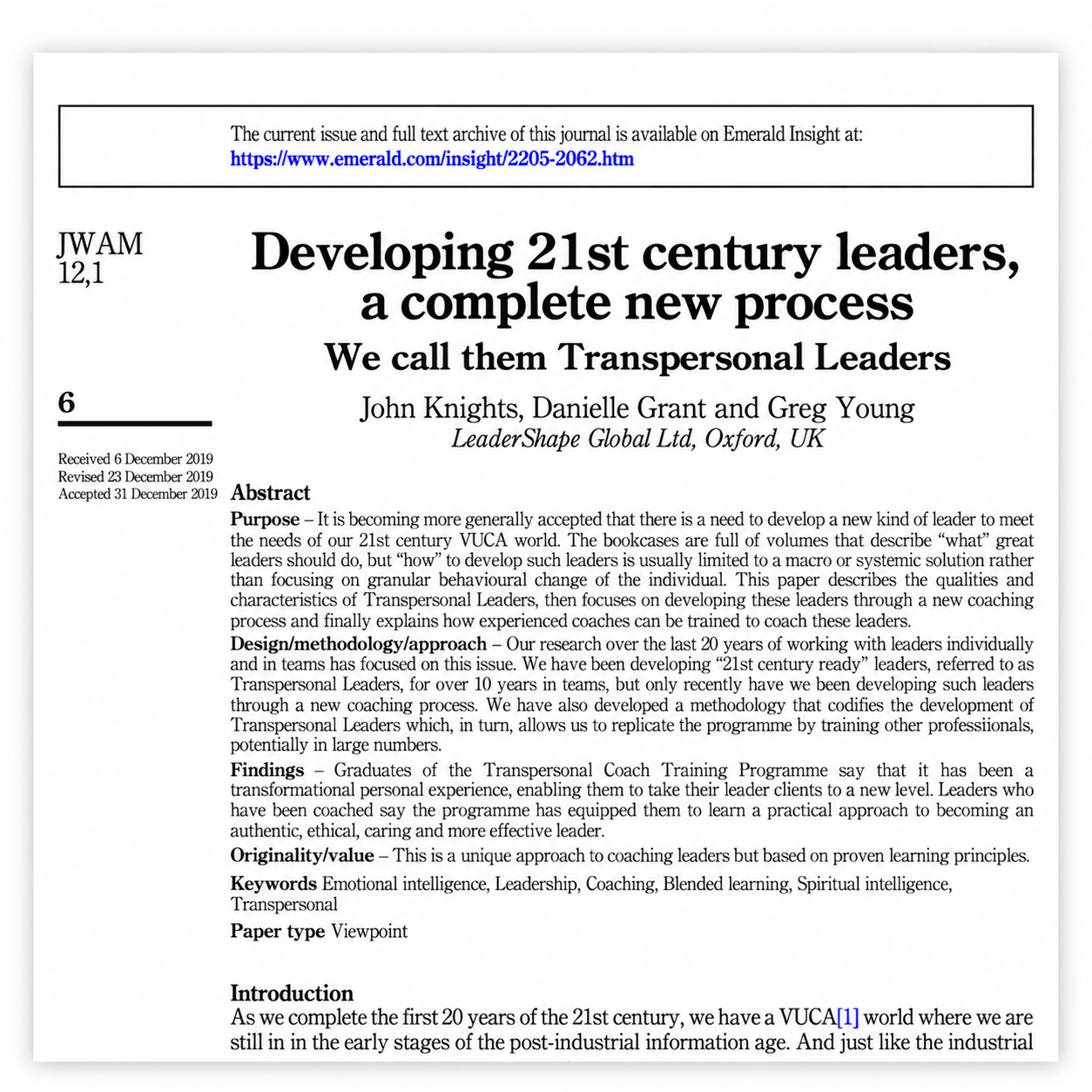 Developing 21st Century Leaders journal article